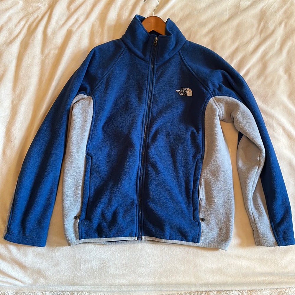 North Face Blue and Grey Fleece full zip Jacket